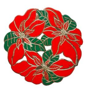 Vintage Oneida Wm Rogers Silverplate Christmas Holiday Poinsettia Trivet Japan